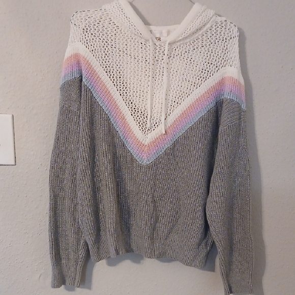 Spiritual Gangster Gray and Pink Cowl‎ Neck Sweater with Chevron Design - Picture 4 of 9